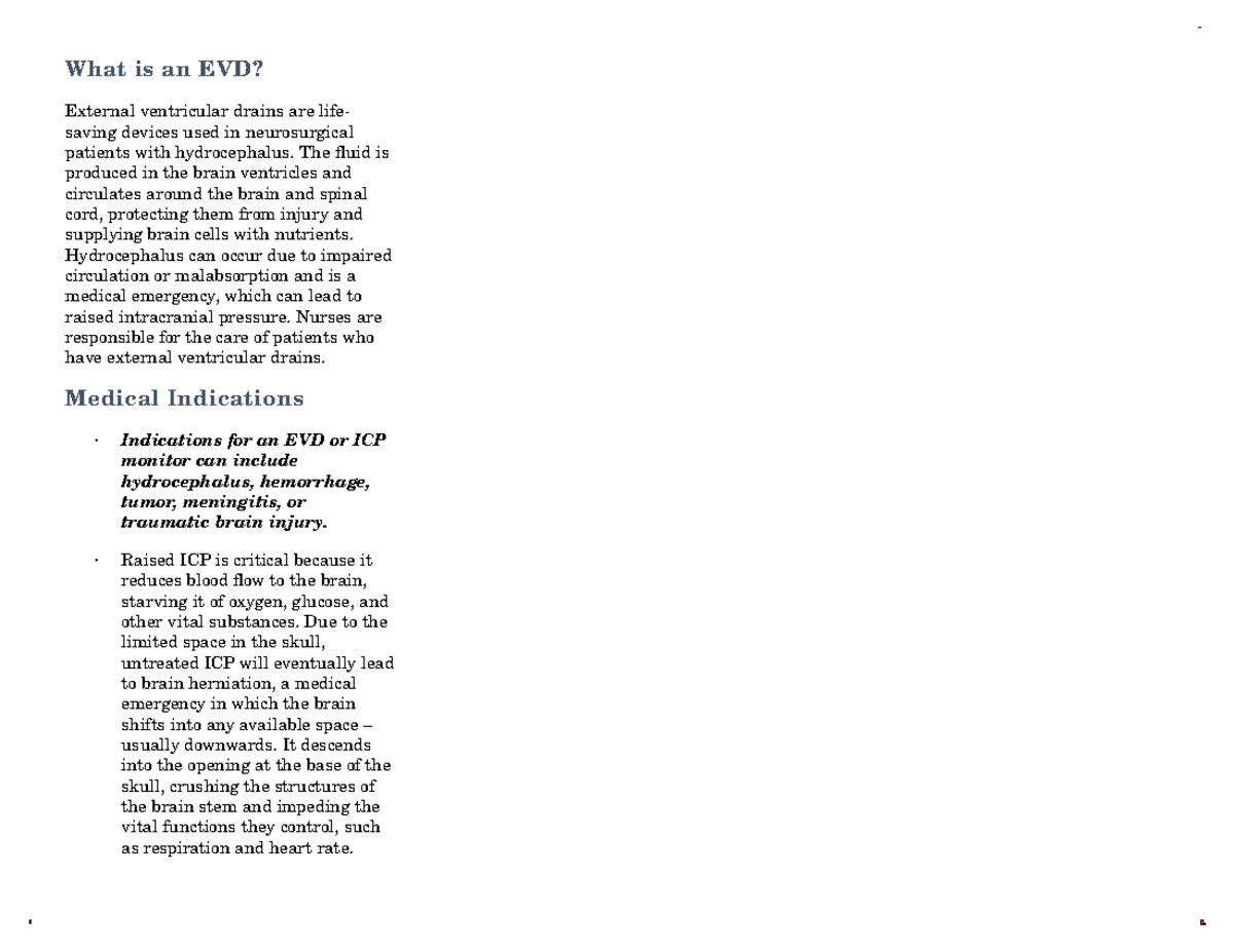EVD Parent Education Pamphlet - What is an EVD? External ventricular ...
