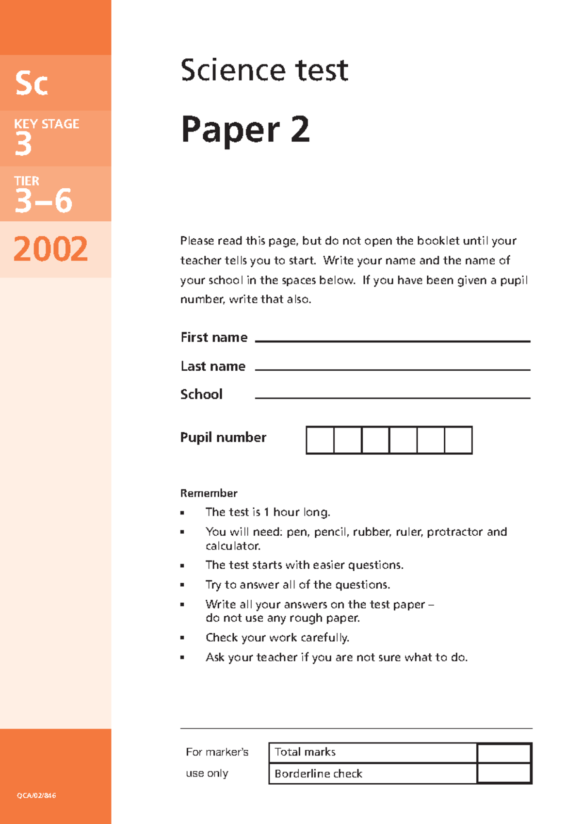 Sci KS3 2002 L3 P2 - KS3 Science paper, full - Sc 2002 Science test ...