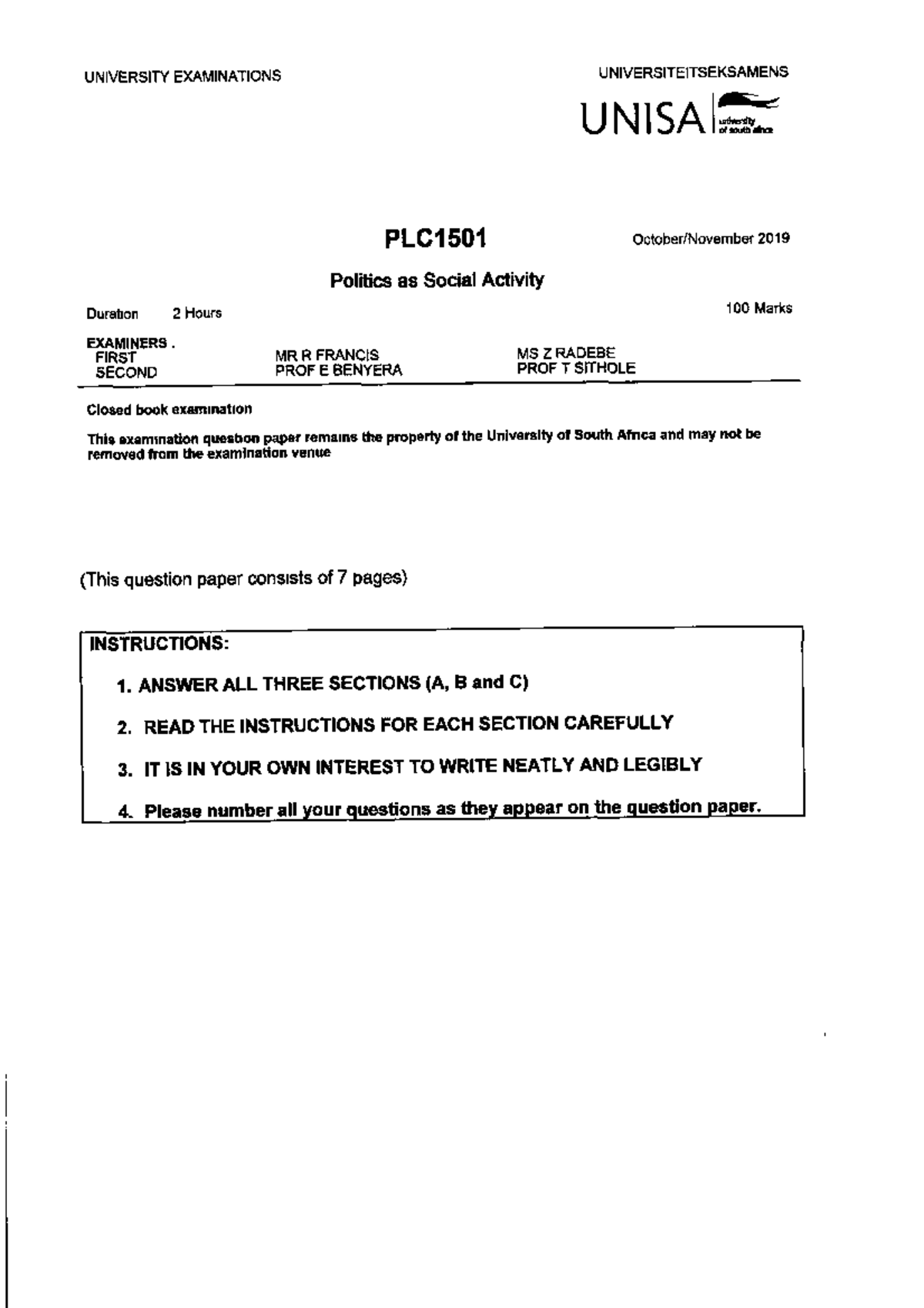 Plc1501 2019 10 E 1 Previous Question Paper Plc1501 Studocu Plc1501 2019 10 E 1 Previous Question Paper Plc1501 Studocu
