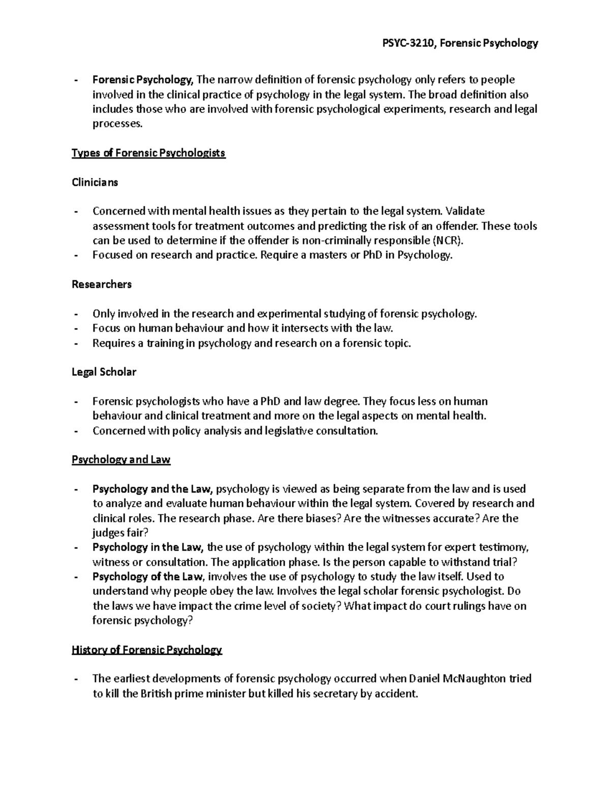 Week 1 Introduction To And History Of Forensic Psychology - Forensic ...