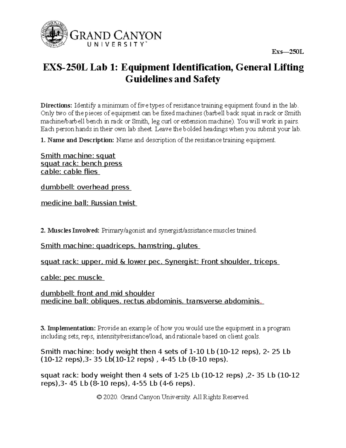 EXS 250LRSLab1Equipment Identification Guidelinesand Safety Exs
