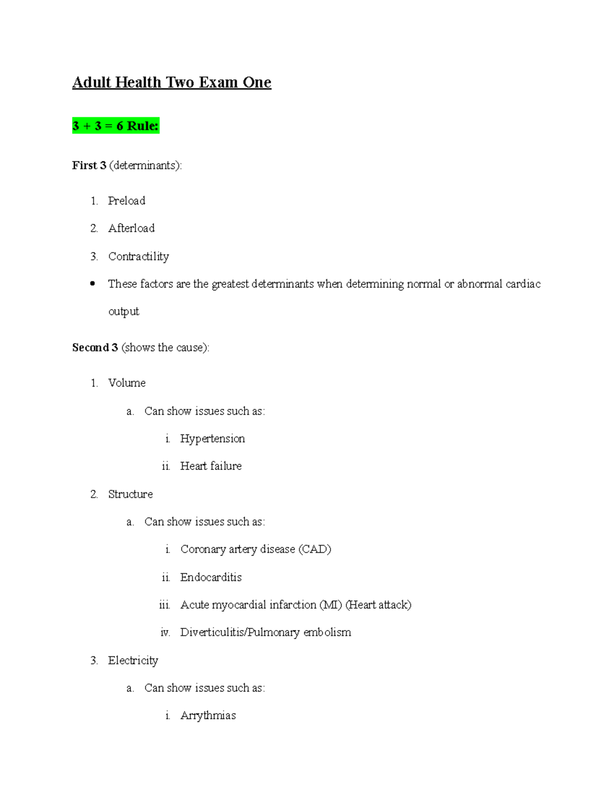 Adult Health II Exam One Info 1 - Adult Health Two Exam One 3 + 3 = 6 ...