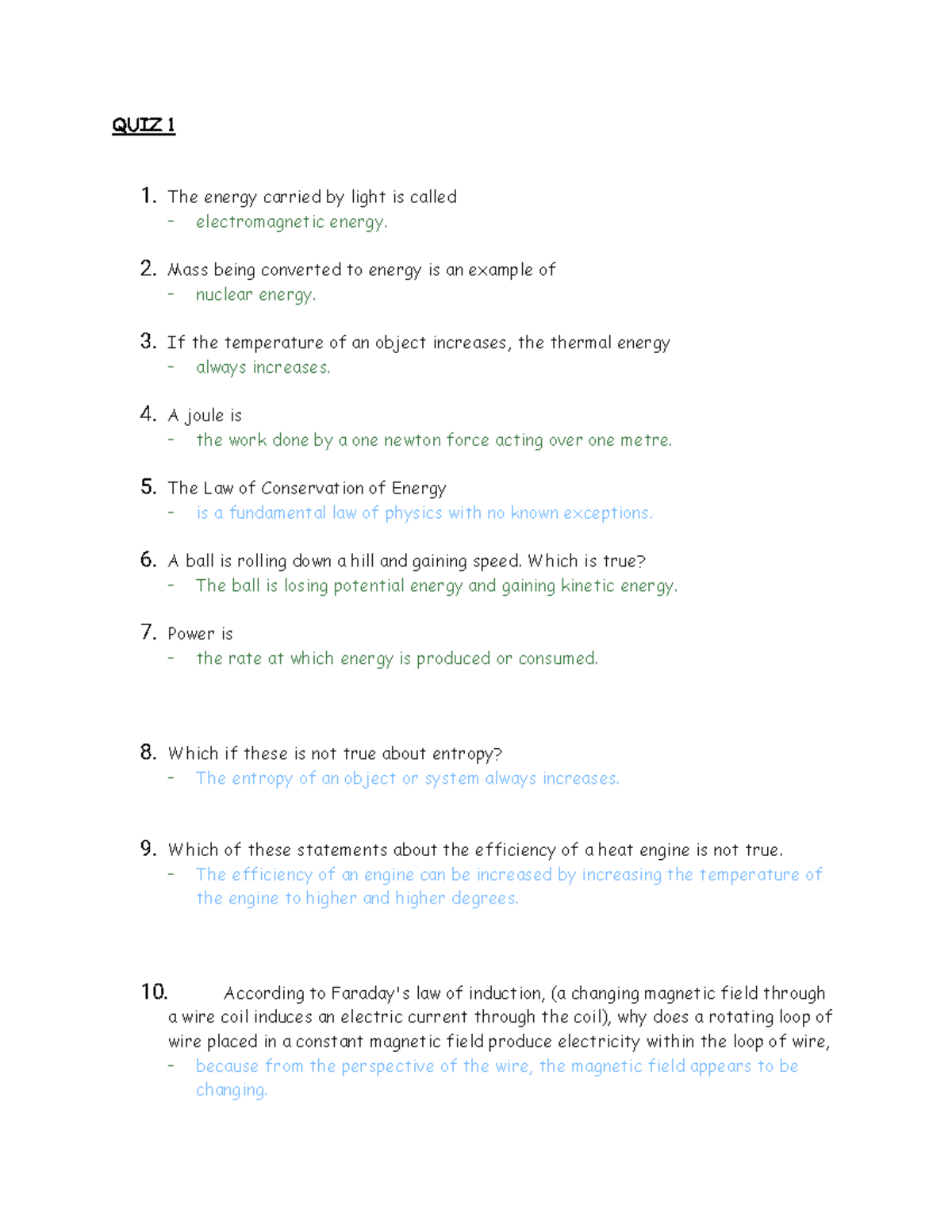 PHYS 273 Quiz Practice - QUIZ 1 1. The Energy Carried By Light Is ...