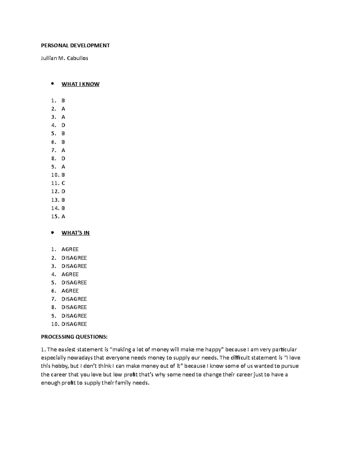 Personal Development - This is a sample activity - PERSONAL DEVELOPMENT ...
