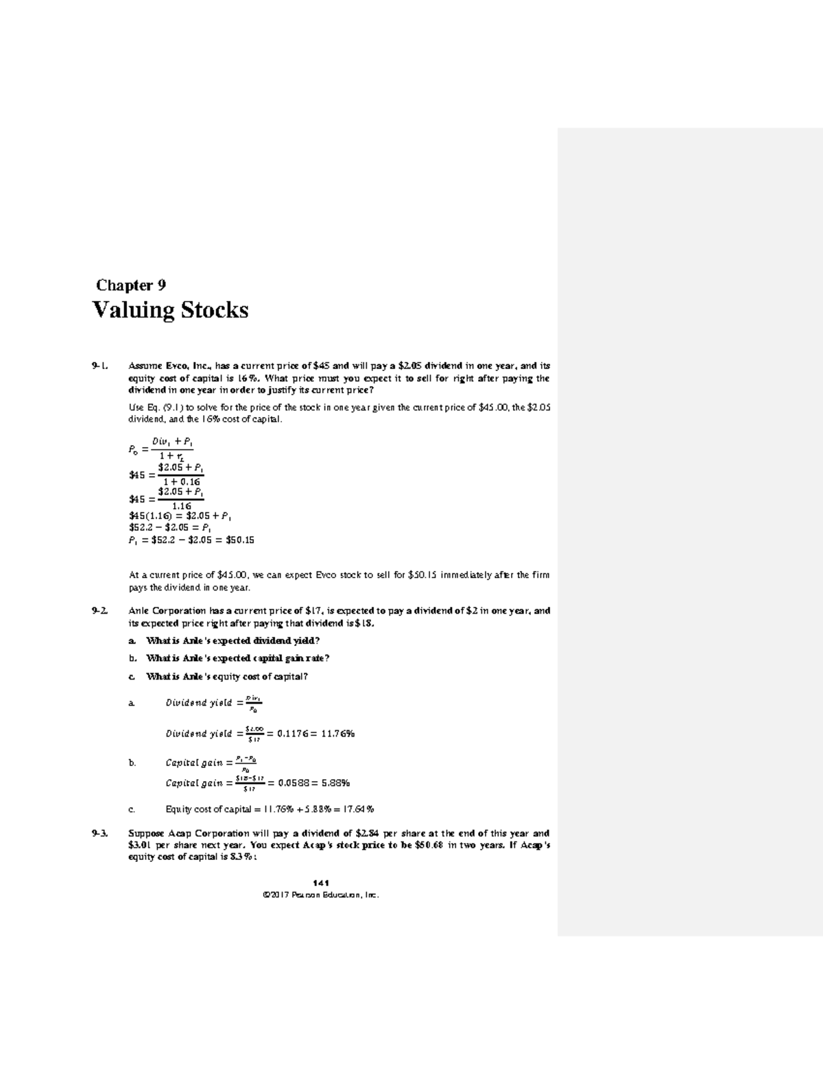 Kapitel 9, 12-16 övningar Finansiell Ekonomi - 141 Chapter 9 Valuing ...