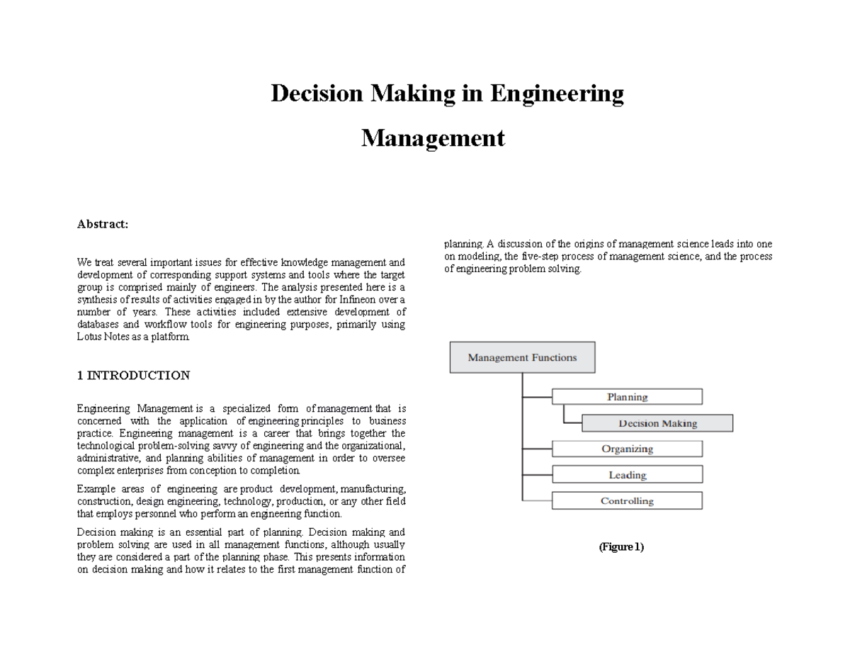 Decision Making in Engineering Managemen - Decision Making in ...