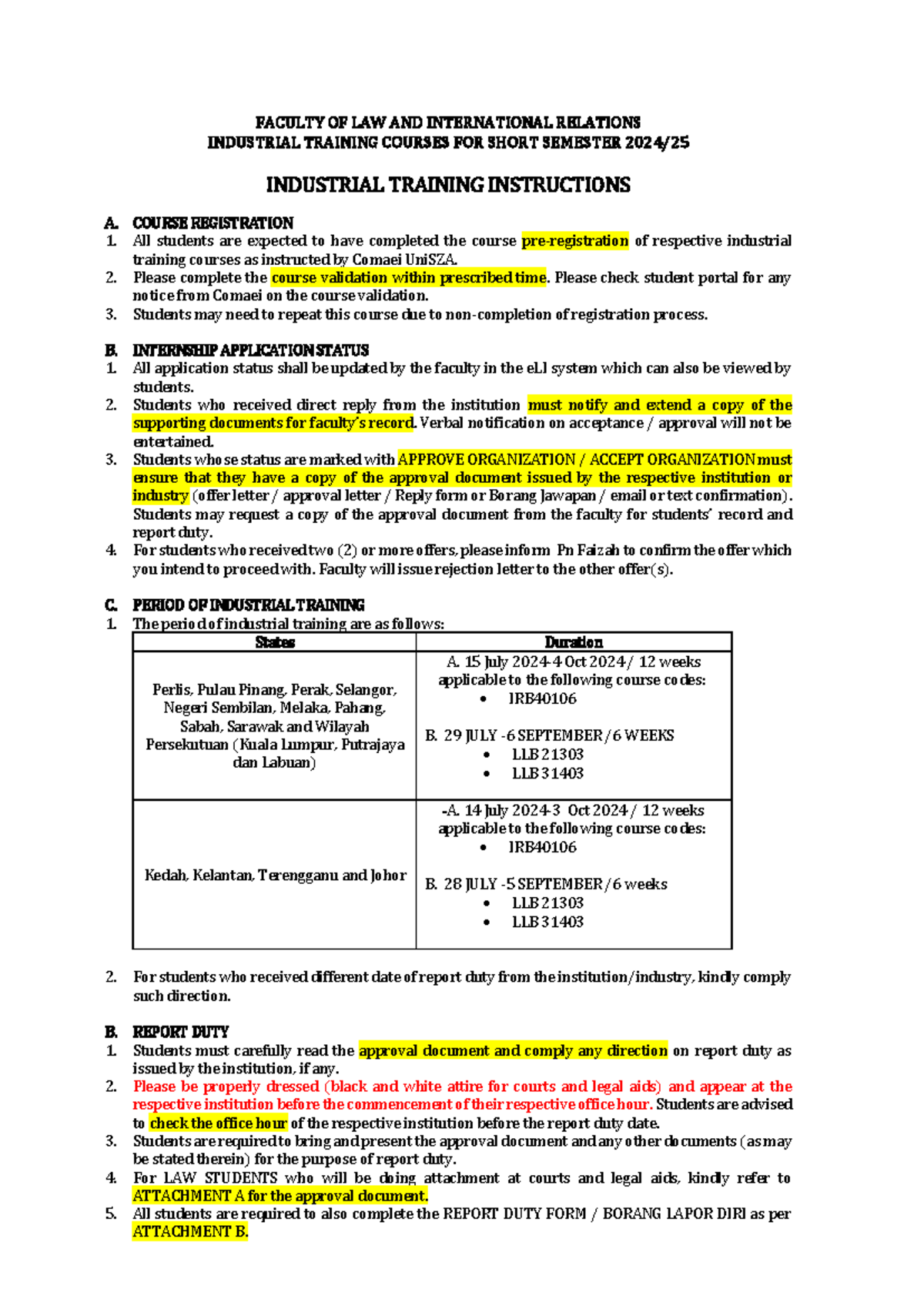 Industrial Training Notes 2024 - FACULTY OF LAW AND INTERNATIONAL ...
