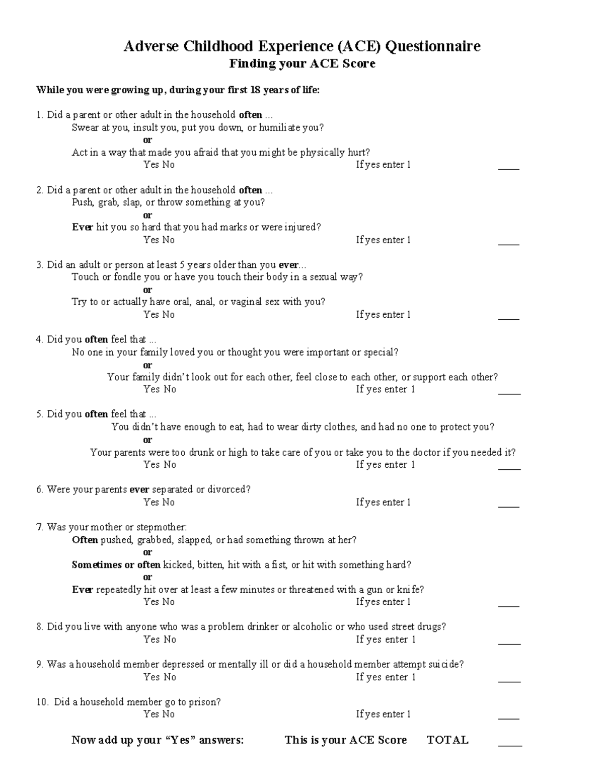 ACEs Resilience Questionnaire-Mc Millan - Adverse Childhood Experience ...