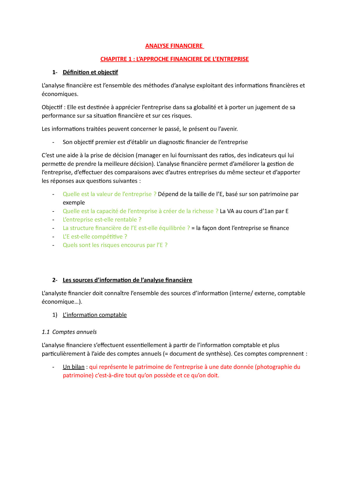 Analyse- Financiere Finale - ANALYSE FINANCIERE CHAPITRE 1 : L’APPROCHE ...