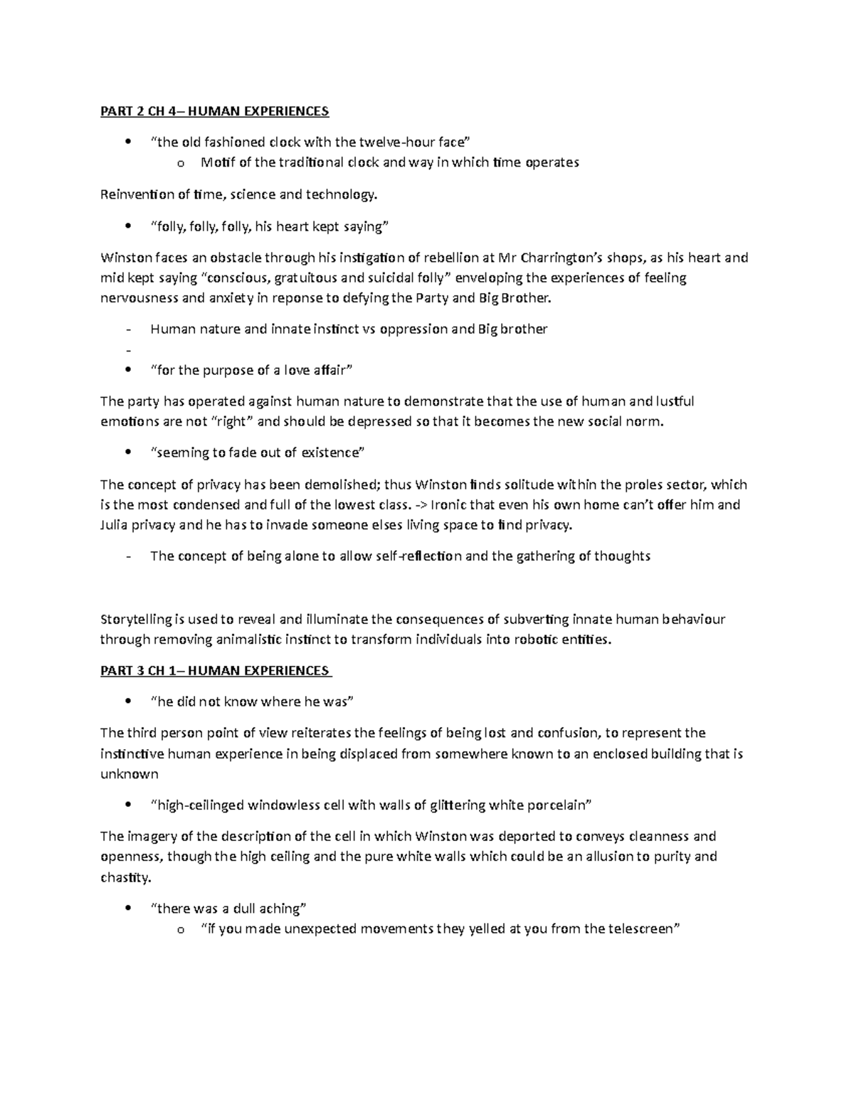 Chapter deconstruction - PART 2 CH 4– HUMAN EXPERIENCES “the old ...