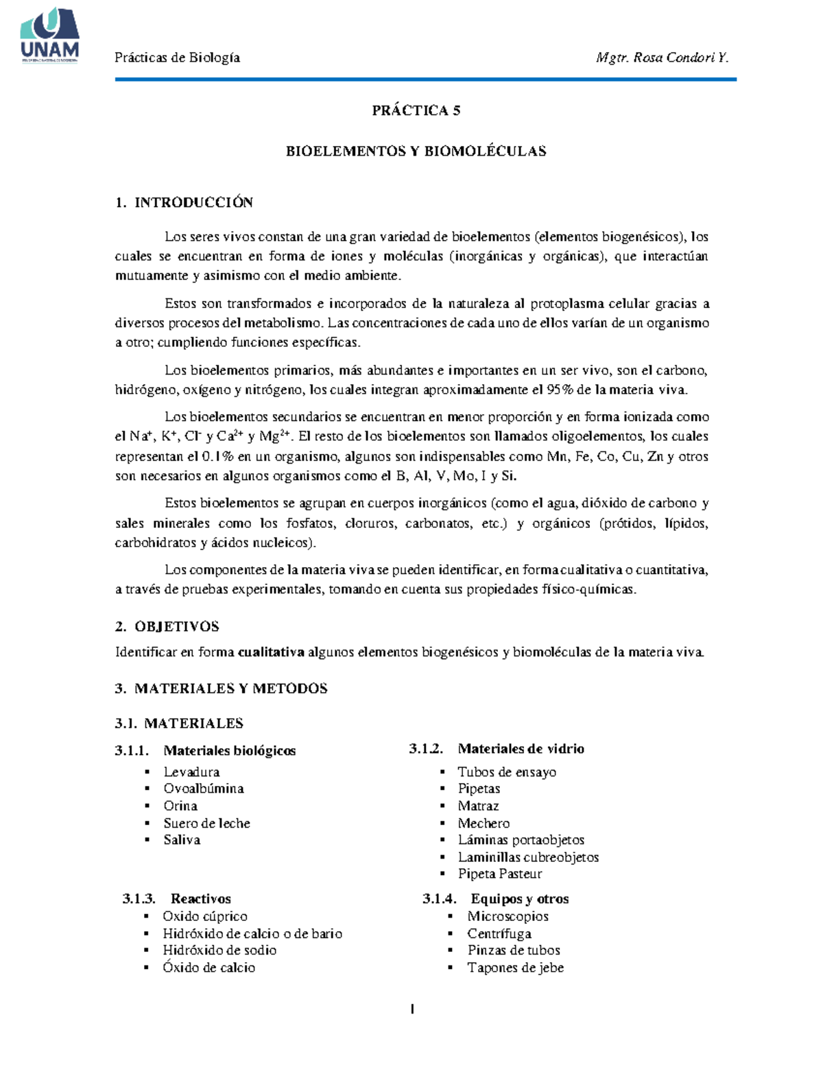 Practica 5- Bioelementos Y Biomoleculas - Prácticas de Biología ...