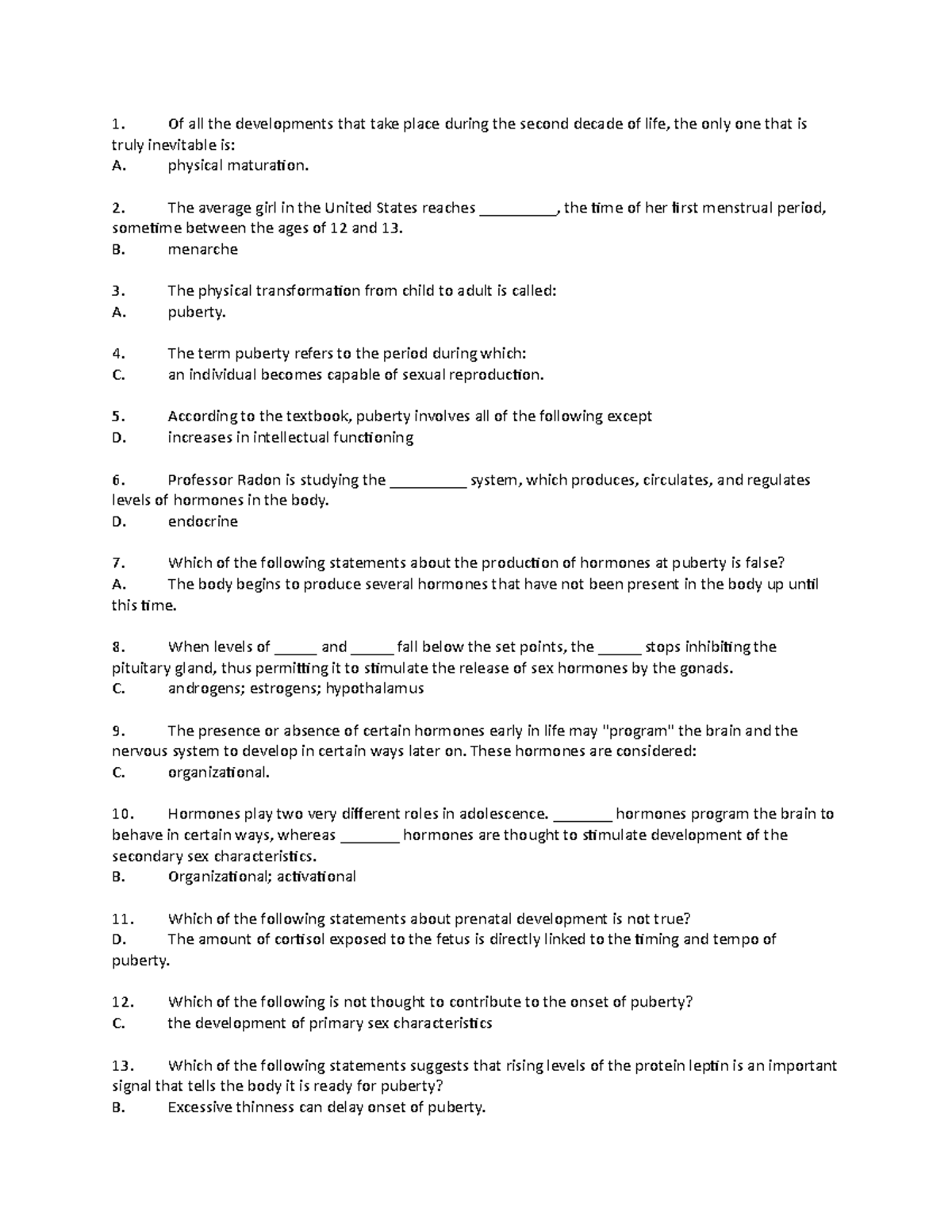 Chapter 1 Test Revised - Practice Test - Of All The Developments That 