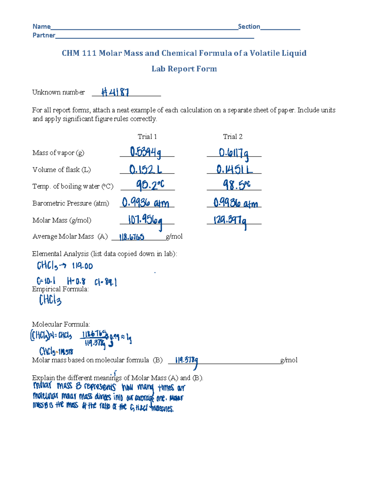 Lab Molar Mass Formula Volatile Liq Rf V Studocu