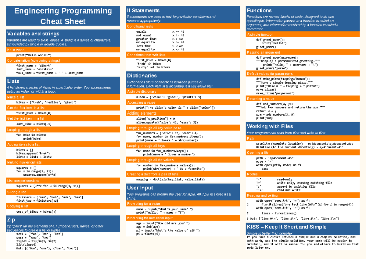 Combined-cheatsheet - samenvatting - Engineering Programming Cheat ...