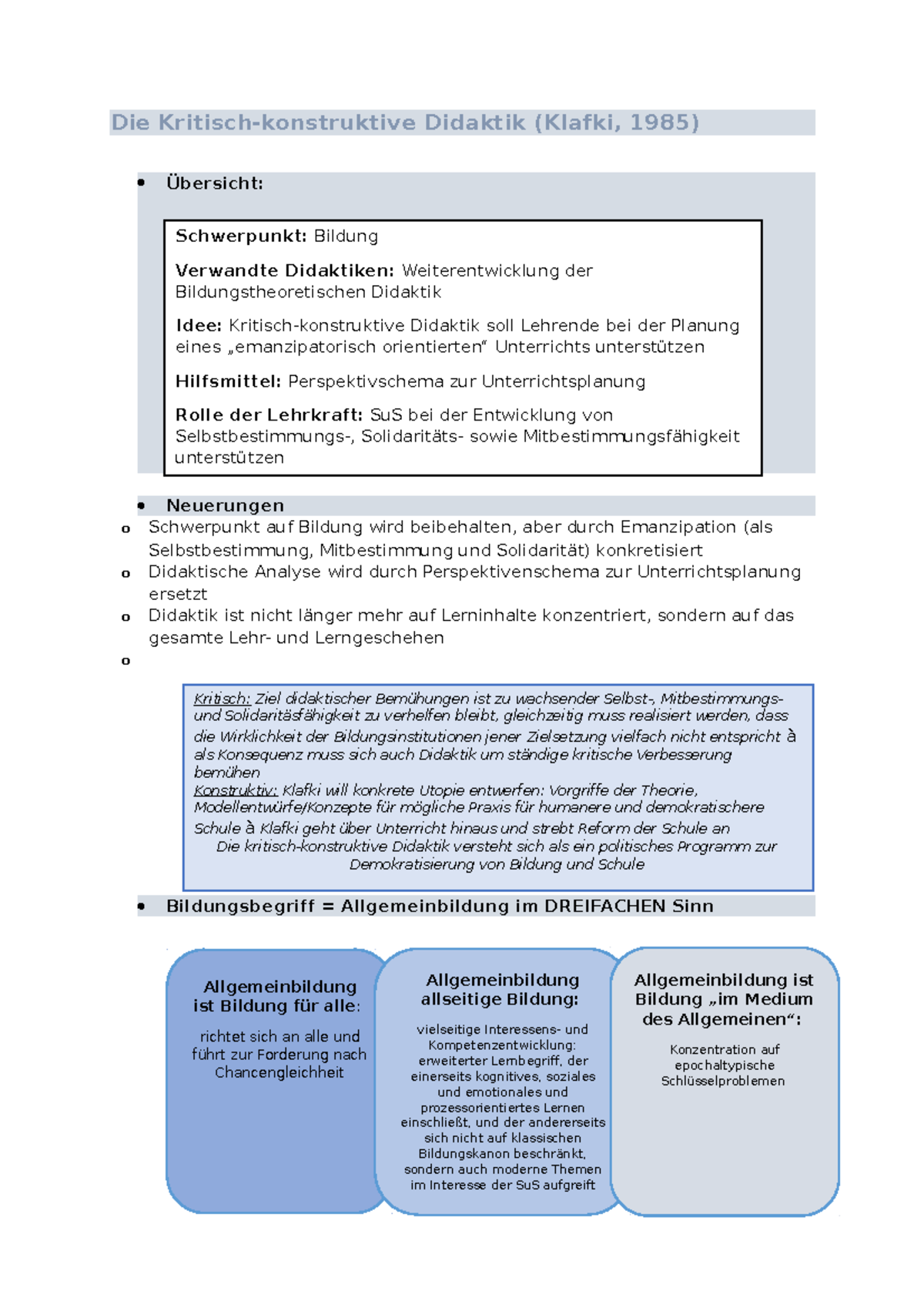 Klafki Kritisch Konstruktive Didaktik Kritisch-Konstruktive Didaktik (Klafki) - .. Folgen für Unterricht o