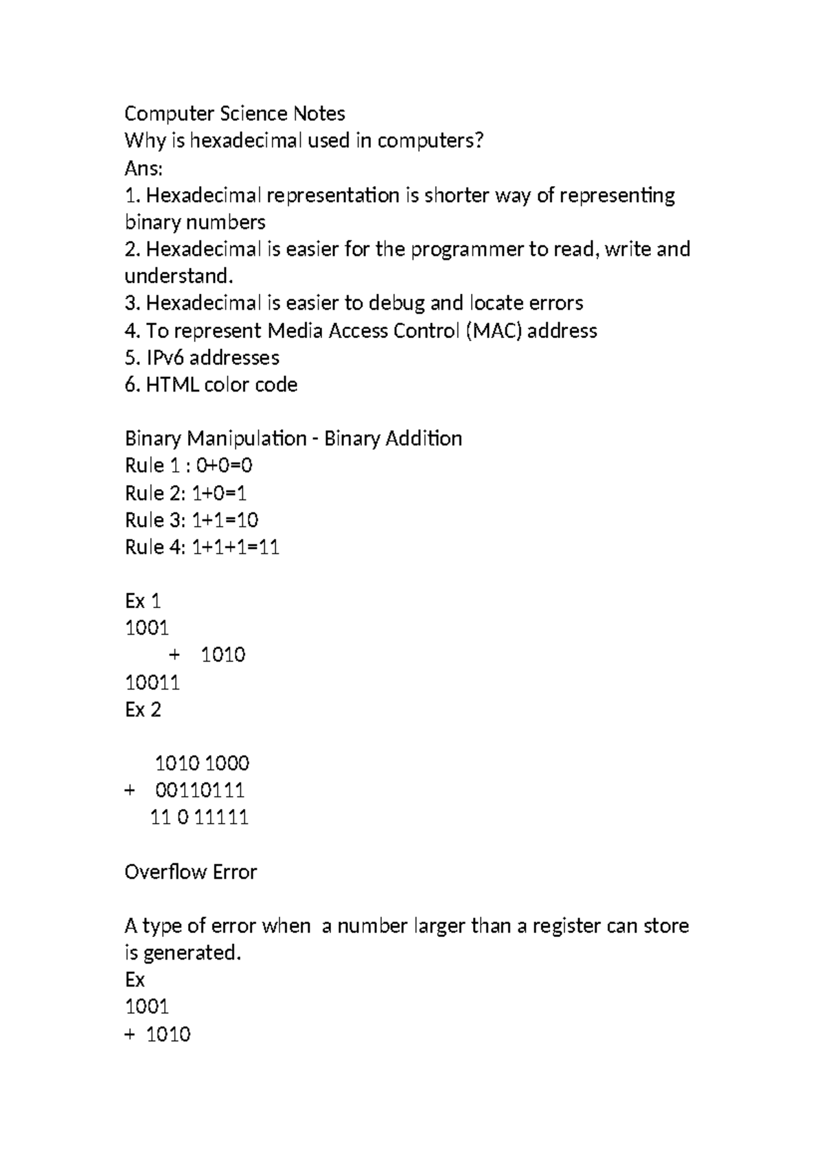 Computer Science Notes - Hexadecimal representation is shorter way of ...