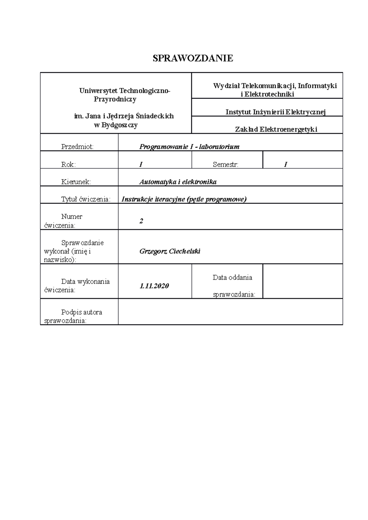 Sprawozdanie 2P1 WTi E - Instrukcje Iteracyjne (pętle Programowe ...