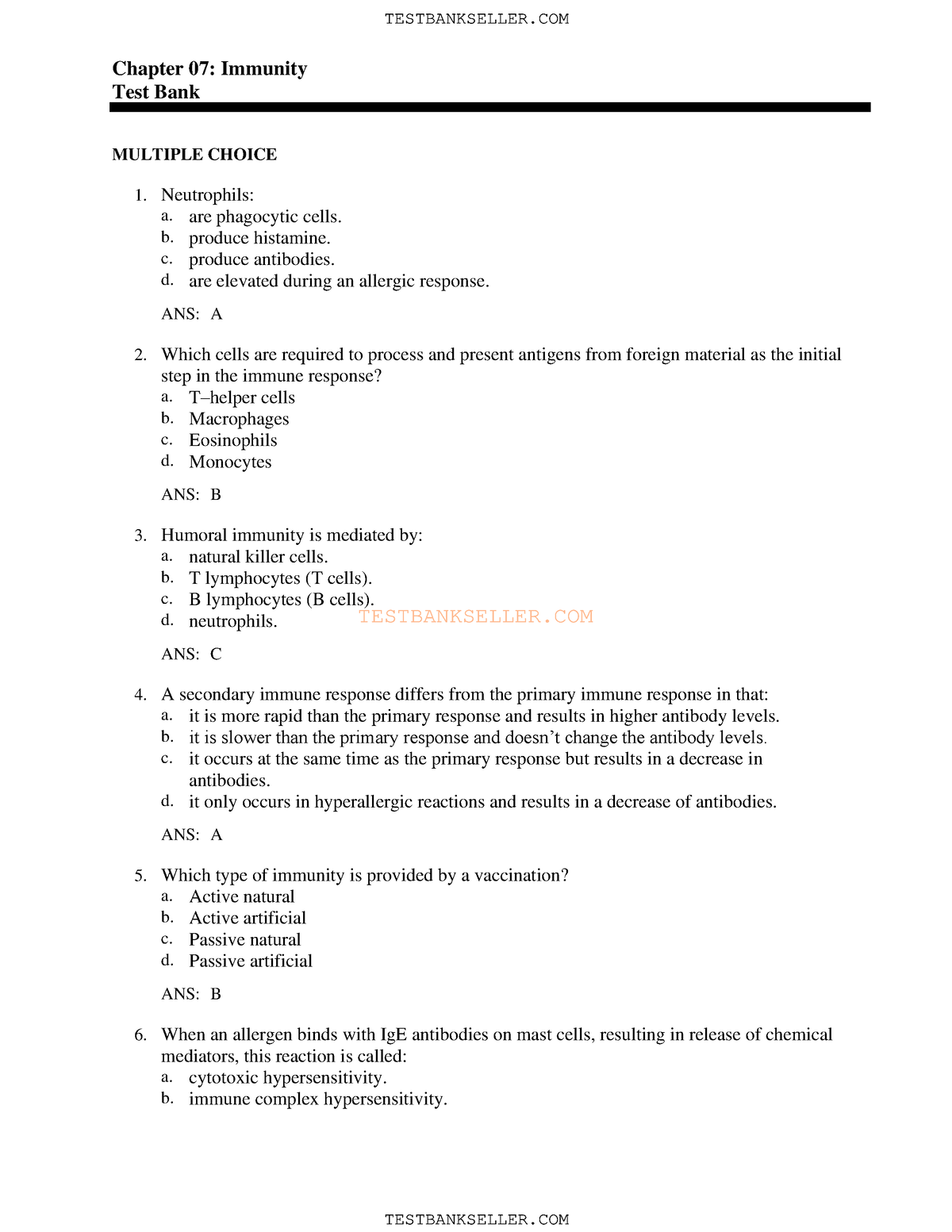 07 - med surg - TESTBANKSELLER Chapter 07: Immunity Test Bank MULTIPLE ...