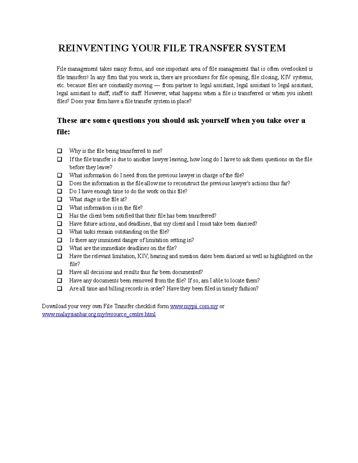 File Transfer Checklist - REINVENTING YOUR FILE TRANSFER SYSTEM File ...