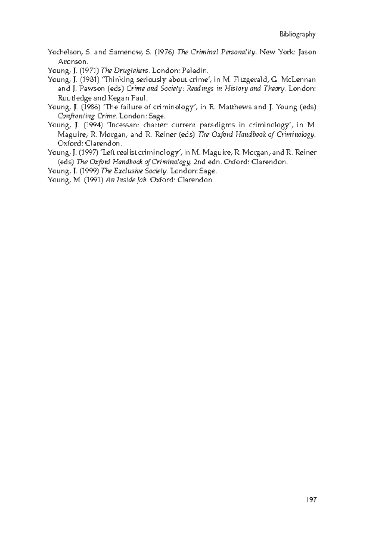 Introducing-criminology-70 - 197 Bibliography Yochelson, S. and Samenow ...