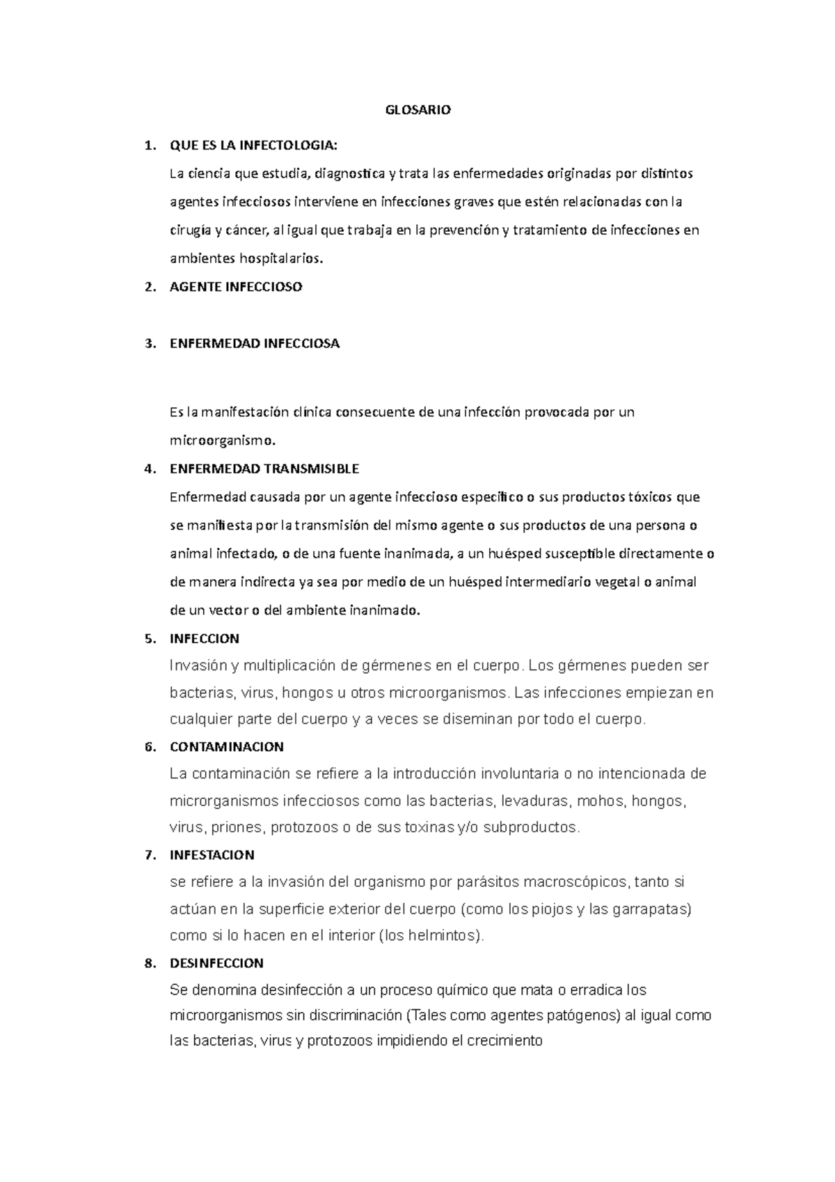 Glosario 2022 infecto - GLOSARIO 1. QUE ES LA INFECTOLOGIA: La ciencia ...