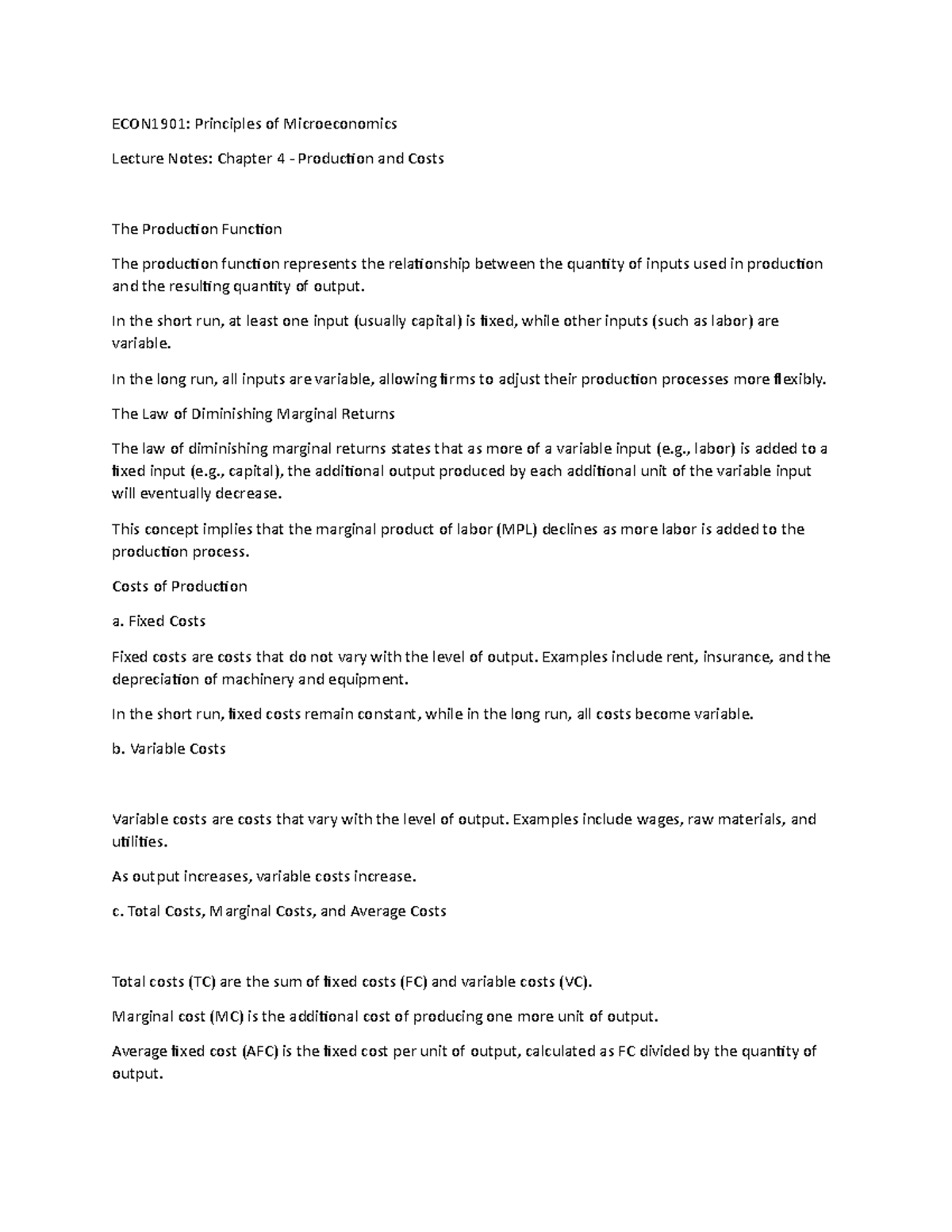 Micro notes 4 - ECON1901: Principles of Microeconomics Lecture Notes ...