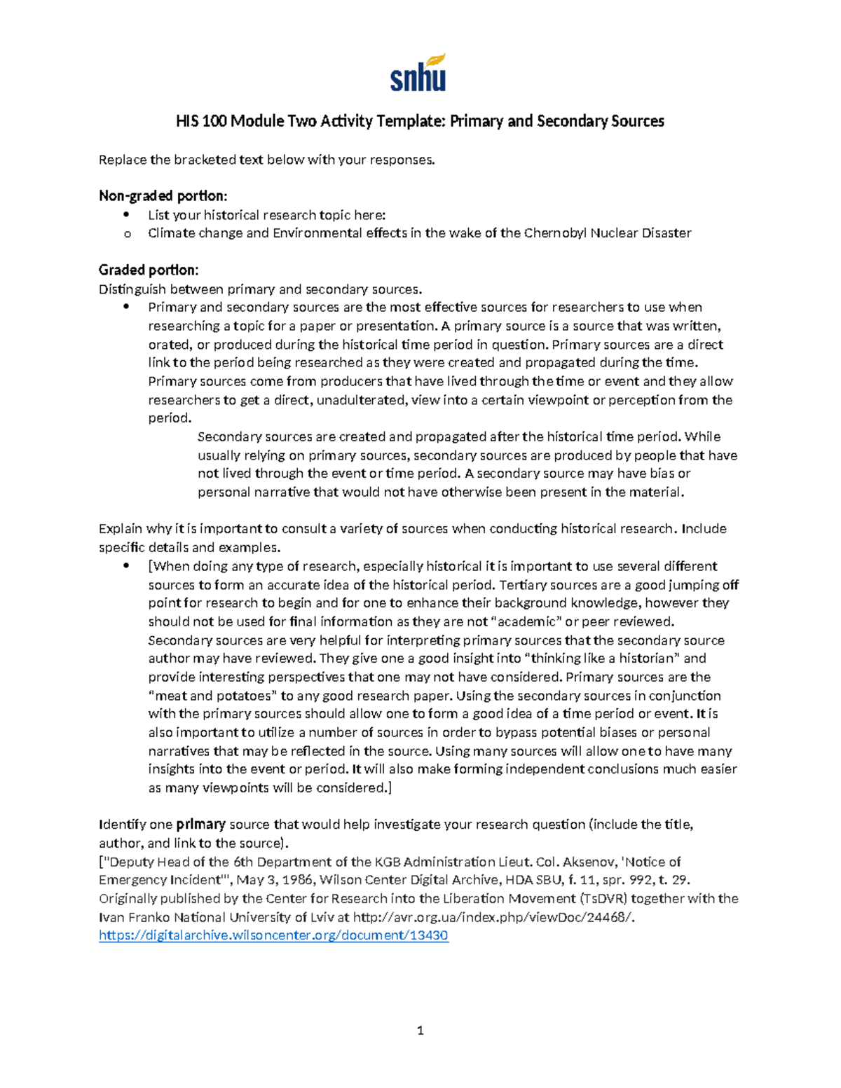 HIS 100 Assignment 2-2 Sources - HIS 100 Module Two Activity Template ...