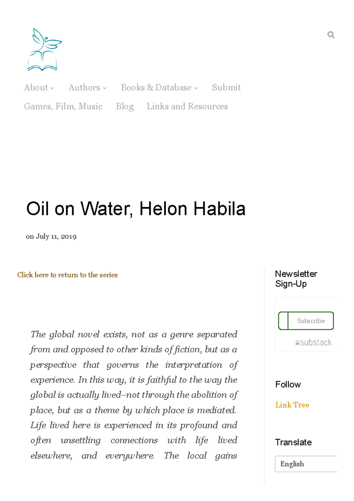 Oil on Water, Helon Habila Dragonfly An exploration of ecofiction