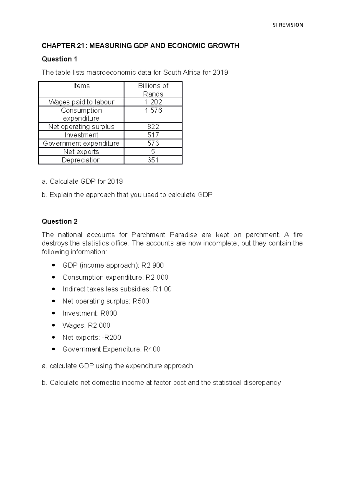 Chapter 21 and 23 SI - SI REVISION CHAPTER 21: MEASURING GDP AND ...
