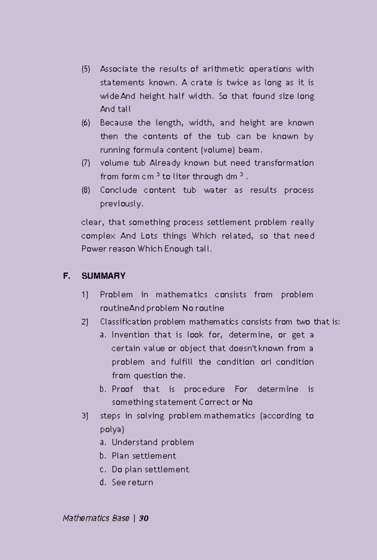 Basic foundation in mathematics-20 - (5) Associate the results of ...