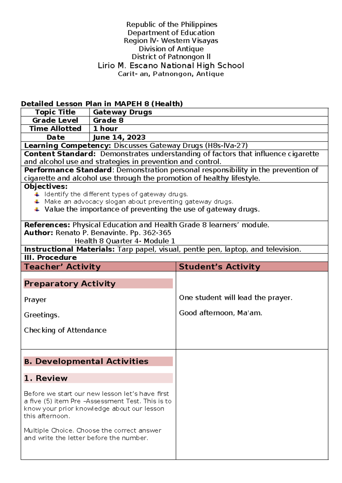 CO2 Q4 Final - lesson plan - Republic of the Philippines Department of ...