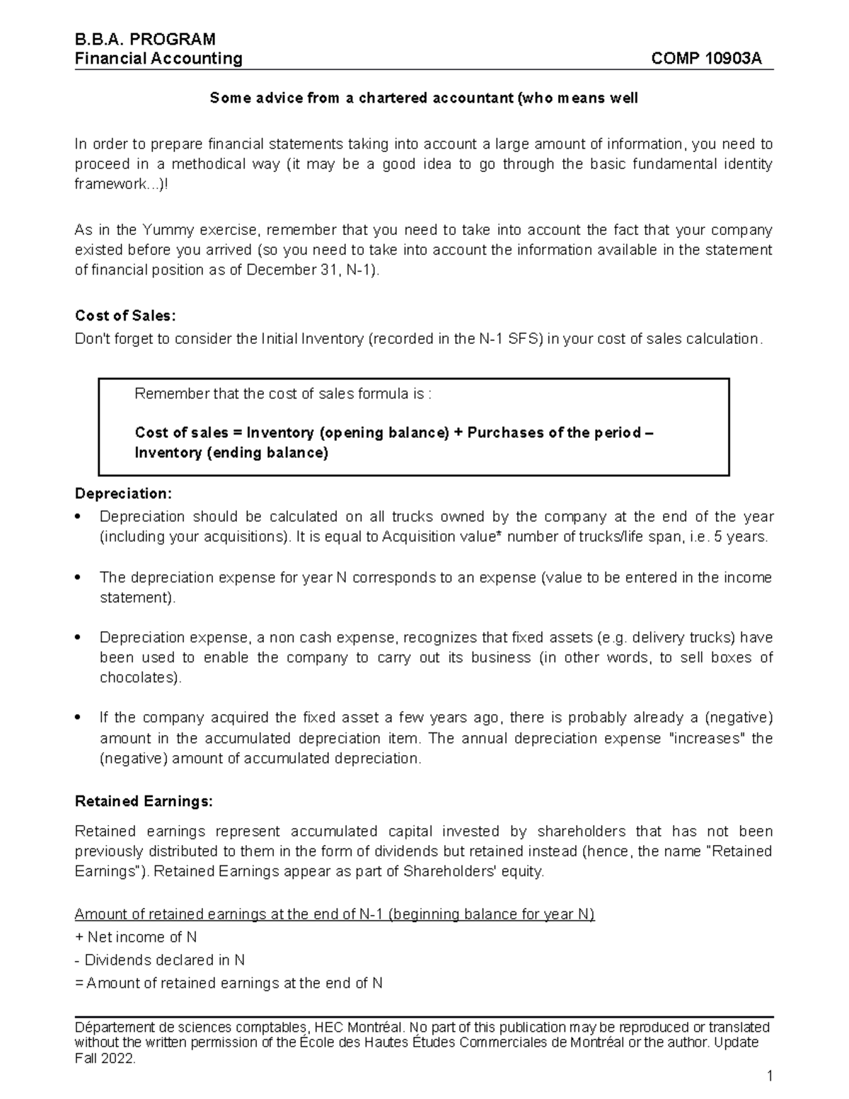 Feedback Accounting - B.B. PROGRAM Financial Accounting COMP 10903A ...