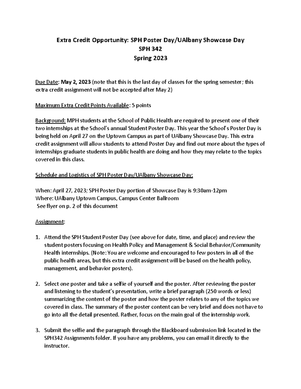 UAlbany Showcase Day Extra Credit Opportunity SPH Poster Day/UAlbany