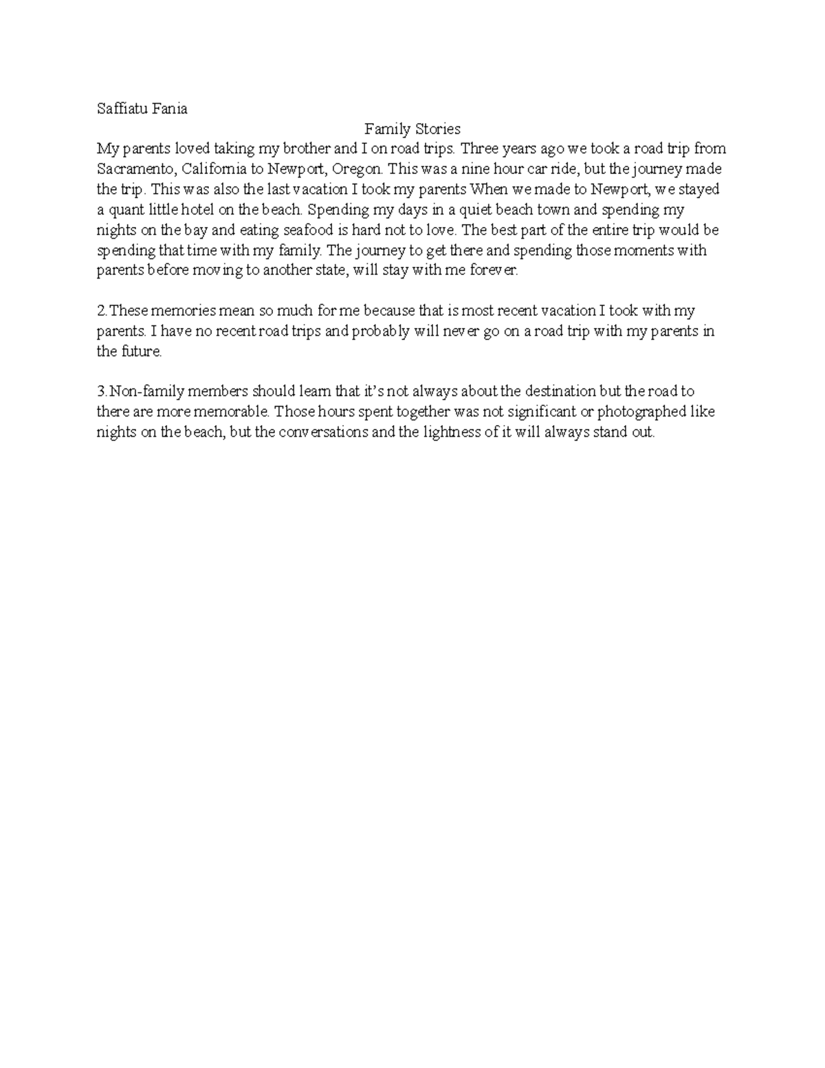 Family Stories - The assignment is based on each of the families life ...