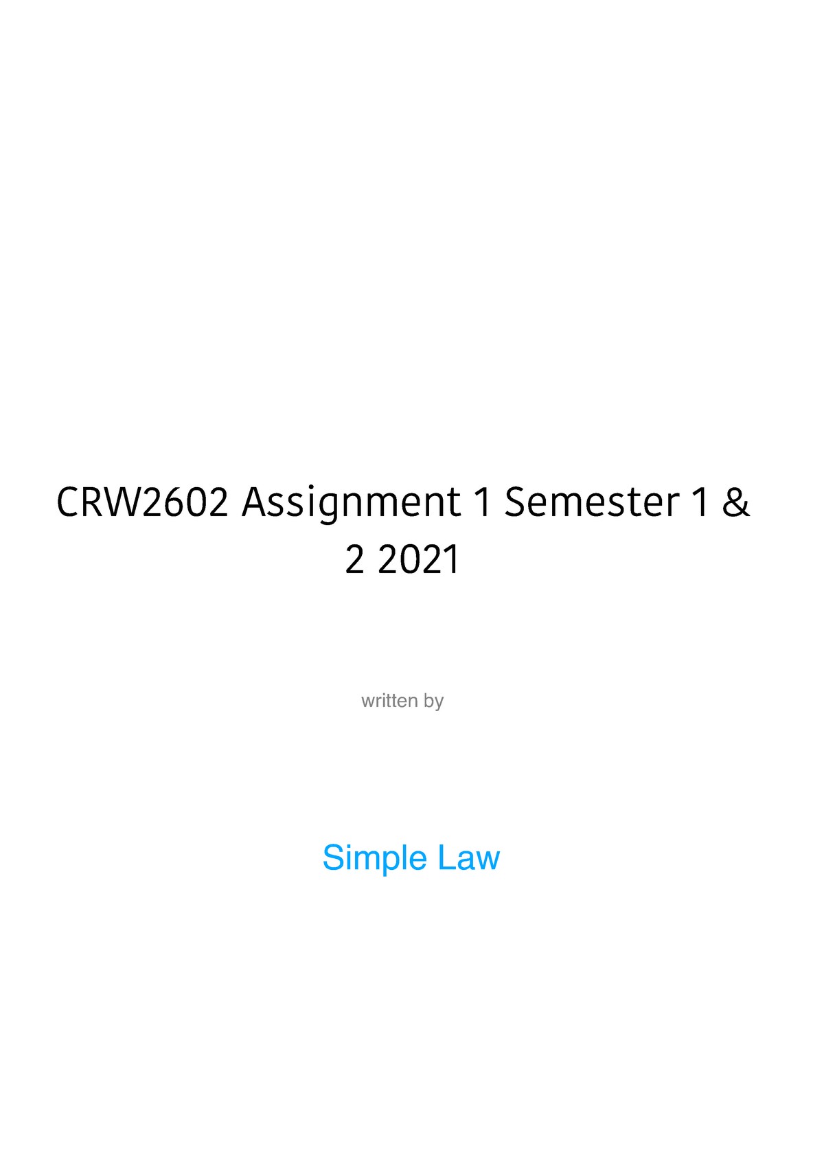 crw2602 assignment 1 2021 answers