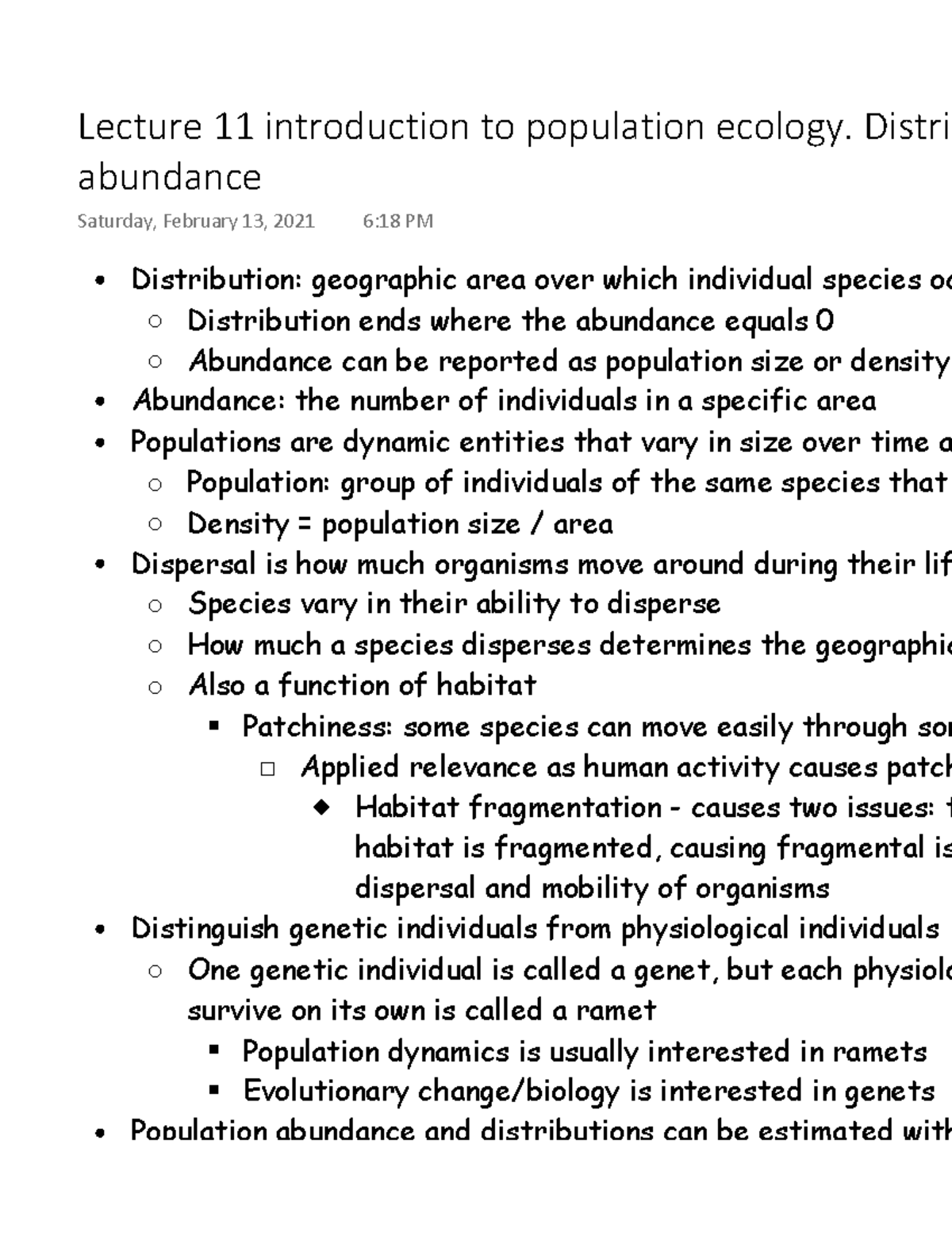 Lecture 11 introduction to population ecology. Distribution & abundance ...