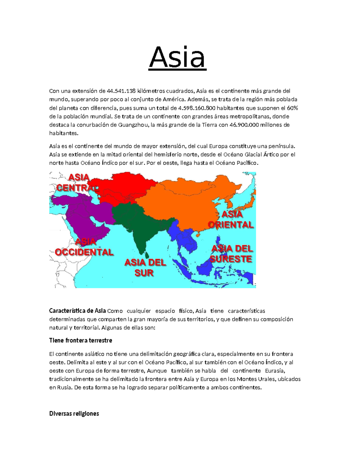 Asia - para aprender - Asia Con una extensión de 44.541 kilómetros ...