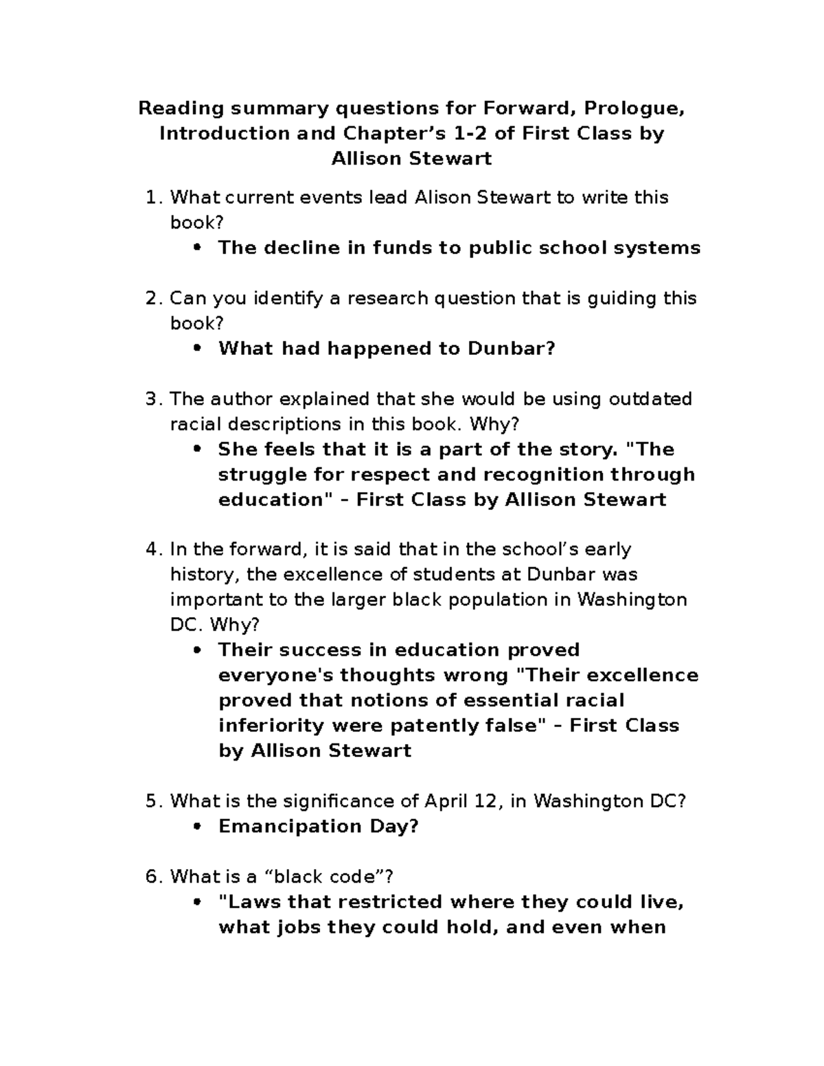 Reading Summary 1 (chapters 1-2) For First Class By Alison Stewart ...