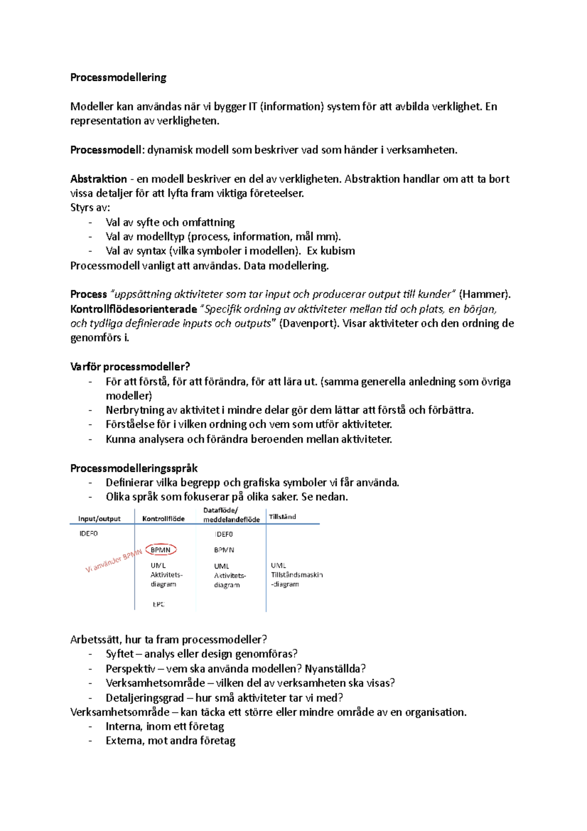 Processmodellering FL3 - Processmodellering Modeller kan användas när ...