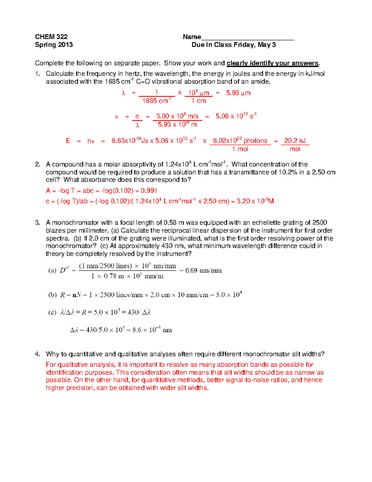 Analytical -spectroscopy-problems-key - CHEM 322 Name ...