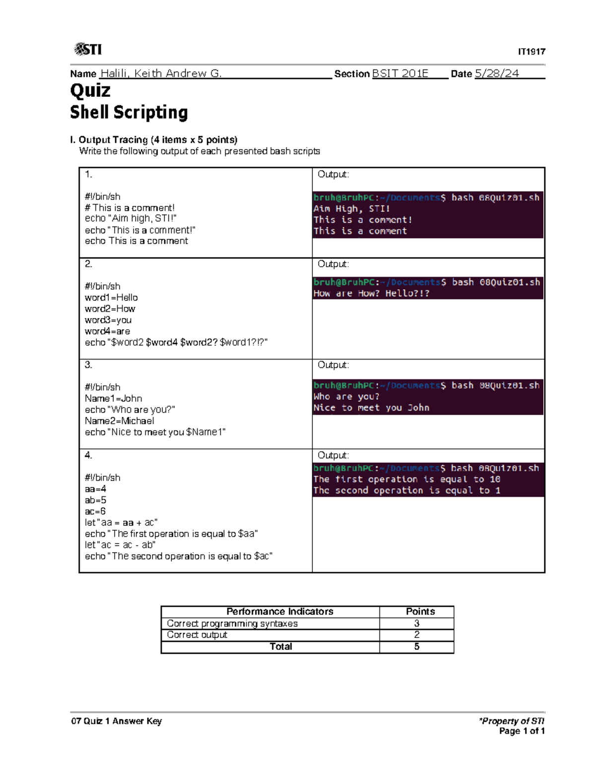 07 Quiz 1(Halili) - Pang IT to - IT Name Section Date Quiz Shell ...