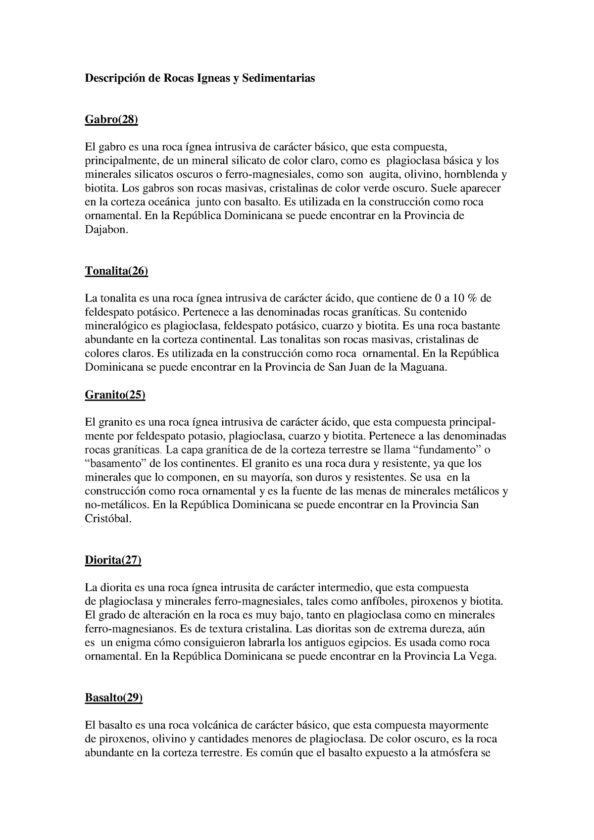 Descripci Ã³n Rocas Igneas Y Rocas Sedimentarias - Descripción De Rocas ...