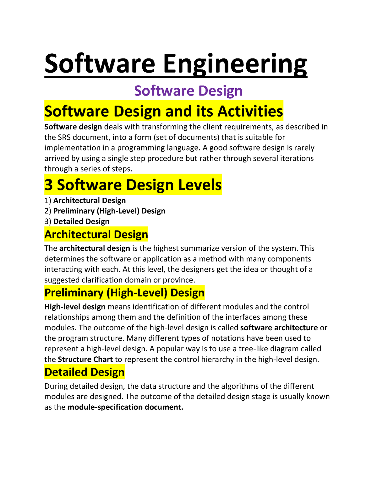 Software Engineering Software Design Study Material - Software Engineering Software Design Software - Studocu