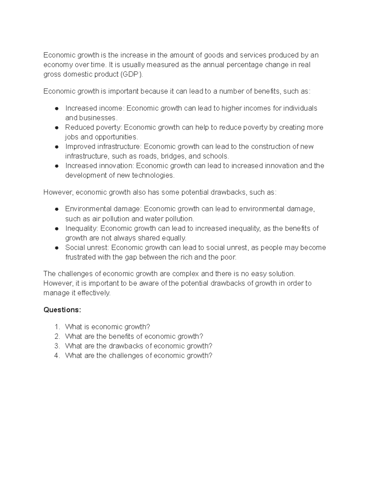 Economic Growth - It is usually measured as the annual percentage ...
