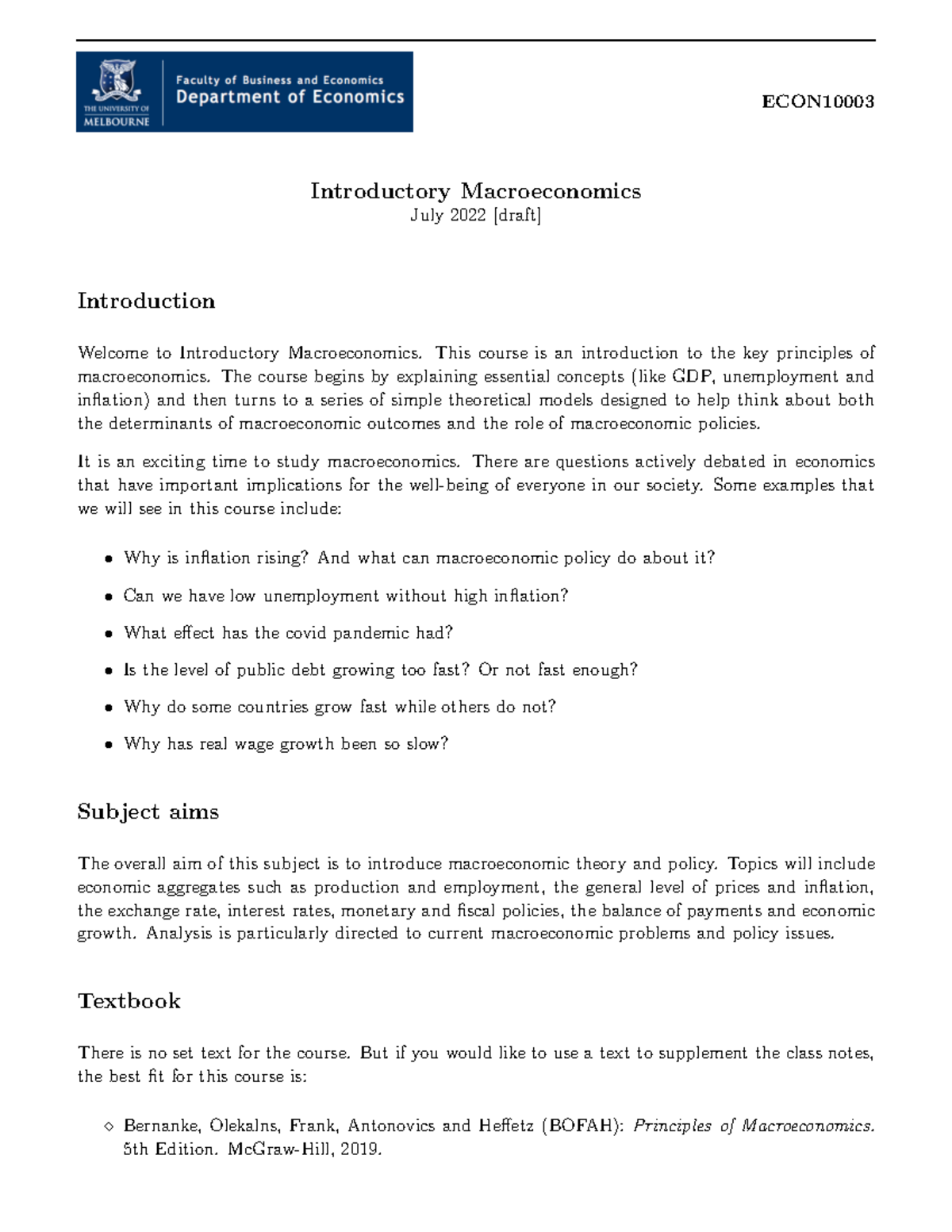 Introductory Macroeconomics July 2022 - Studocu