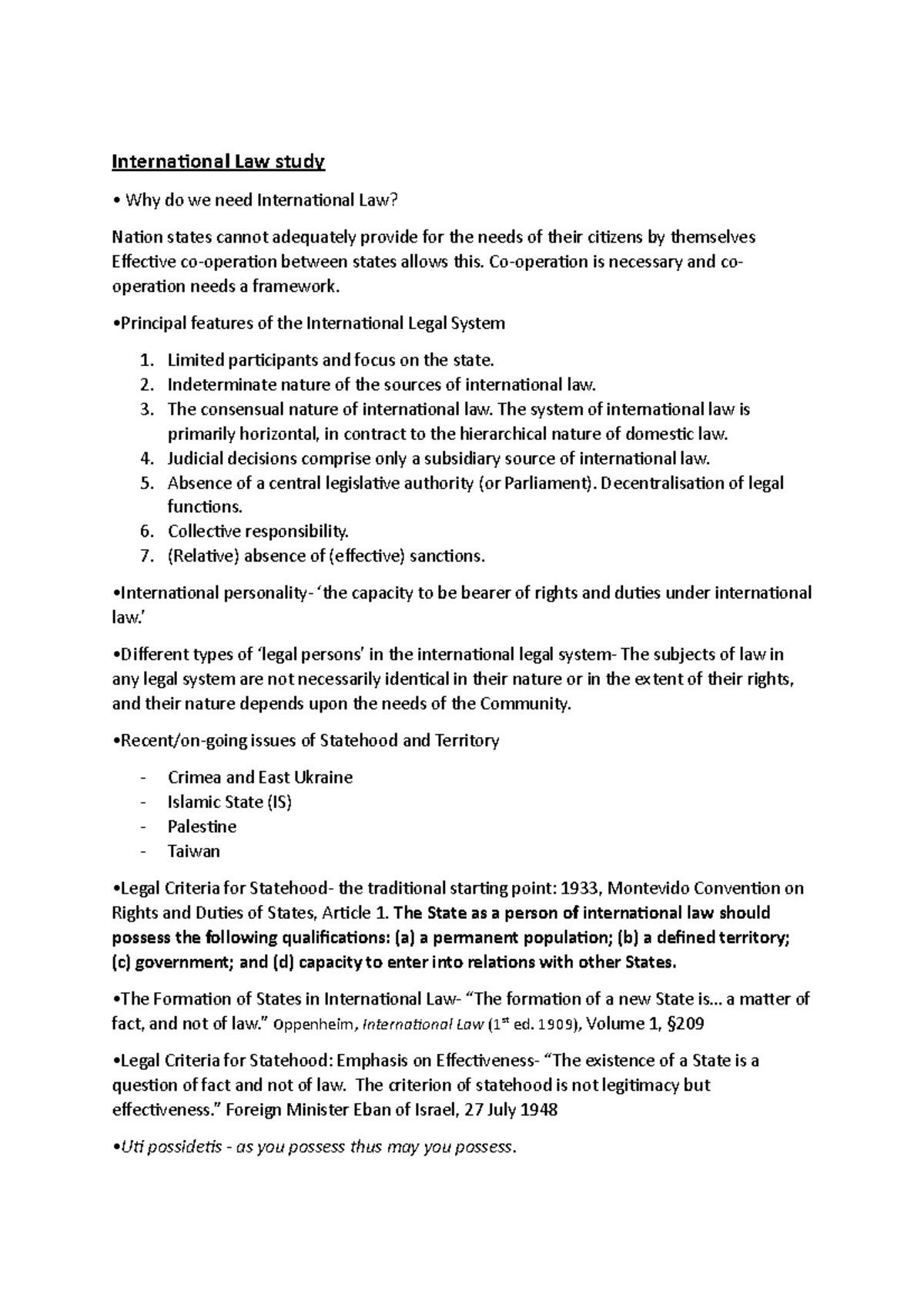 International Law study notes - International Law study Why do we need ...