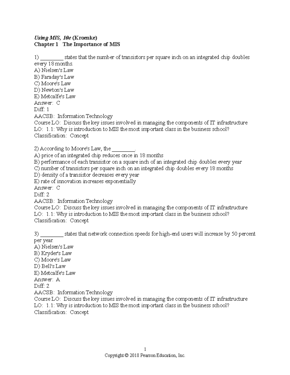 Chapter 1 - Test Practice - Using MIS, 10e (Kroenke) Chapter 1 The ...