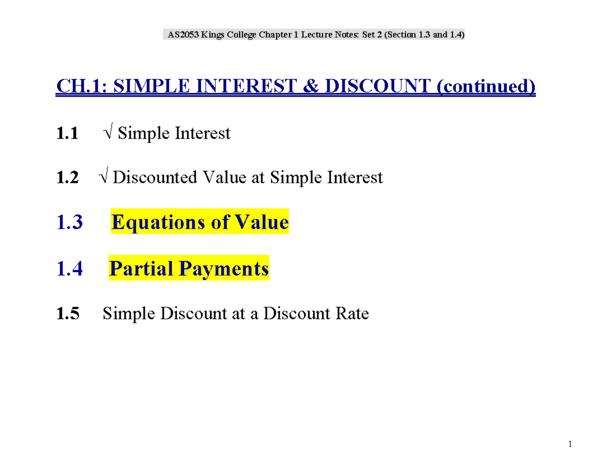 1.3-1.4 ppt - lecture notes - CH: SIMPLE INTEREST & DISCOUNT (continued ...