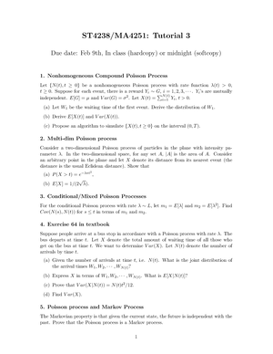 Stochastic Processes 2 - Tutorial 1 - ST4238/MA4251: Tutorial 1 Due ...