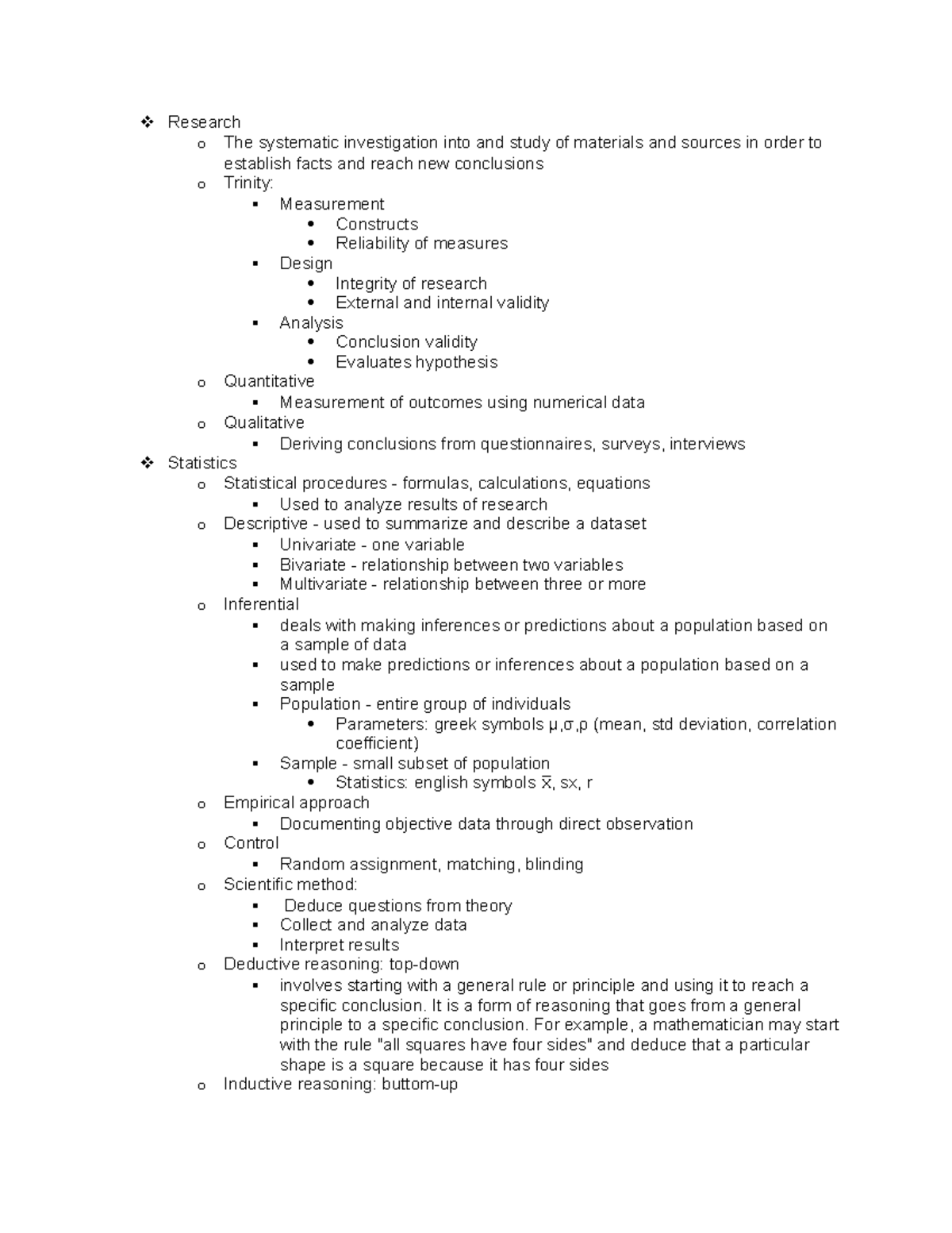 Psyc 1010 - Unit 1 Notes - Research o The systematic investigation into ...